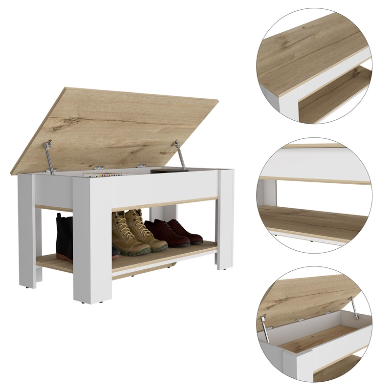Pemberly Row Lift Top Storage Bench with Shoe Rack 40in in Multi-Color