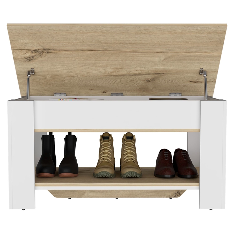 Pemberly Row Lift Top Storage Bench with Shoe Rack 40in in Multi-Color