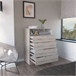 Pemberly Row 4 Drawer Dresser with Open Shelf in Light Gray and White