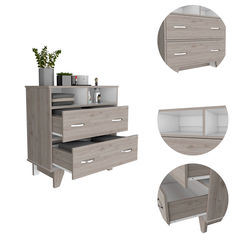Pemberly Row 2 Drawer Dresser with Shelves 31.5in in Light Gray
