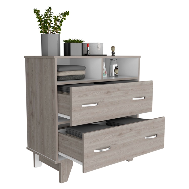 Pemberly Row 2 Drawer Dresser with Shelves 31.5in in Light Gray