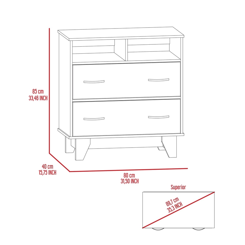 Pemberly Row 2 Drawer Dresser with Shelves 31.5in in Light Gray