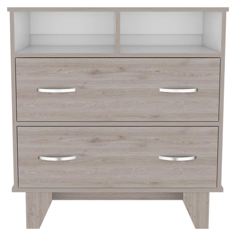 Pemberly Row 2 Drawer Dresser with Shelves 31.5in in Light Gray