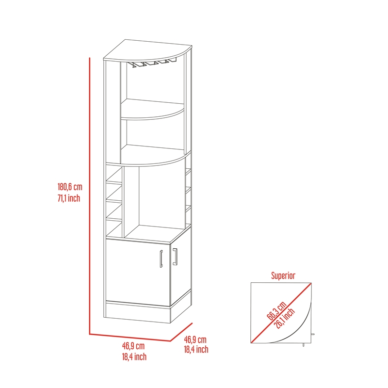 Pemberly Row Corner Bar and Wine Cabinet 71.1in High in White