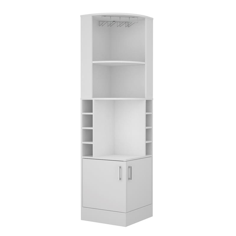 Pemberly Row Corner Bar and Wine Cabinet 71.1in High in White