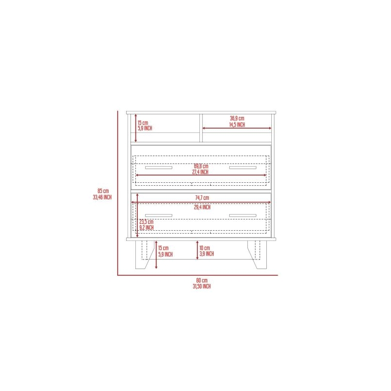 Pemberly Row 2 Drawer Bedroom Dresser with Shelves 31.5in in White