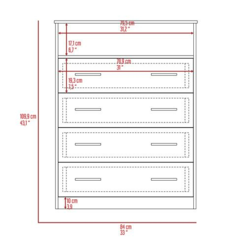 Pemberly Row 4 Drawer Bedroom Dresser with Open Shelf in Black