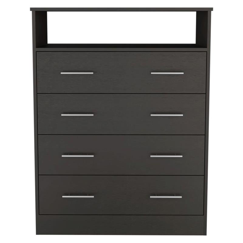 Pemberly Row 4 Drawer Bedroom Dresser with Open Shelf in Black