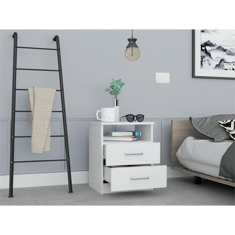 Pemberly Row Bedroom Nightstand with 2 Drawers 19.9in High in White