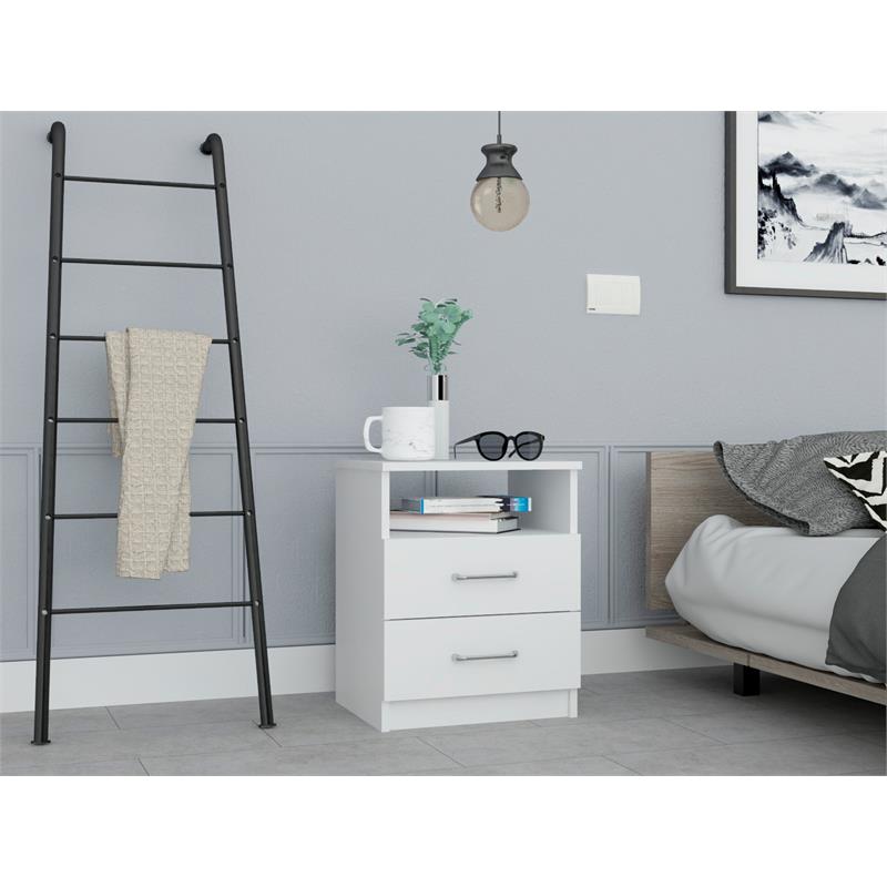 Pemberly Row Bedroom Nightstand with 2 Drawers 19.9in High in White