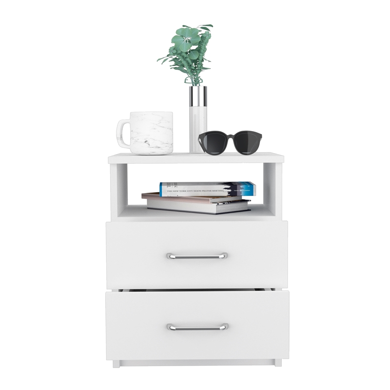Pemberly Row Bedroom Nightstand with 2 Drawers 19.9in High in White