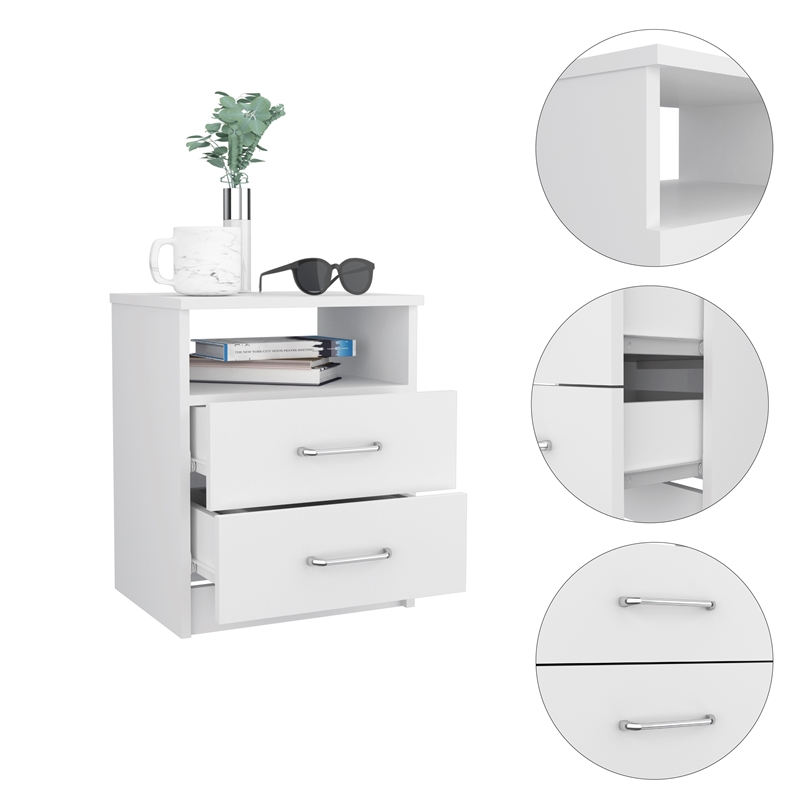 Pemberly Row Bedroom Nightstand with 2 Drawers 19.9in High in White