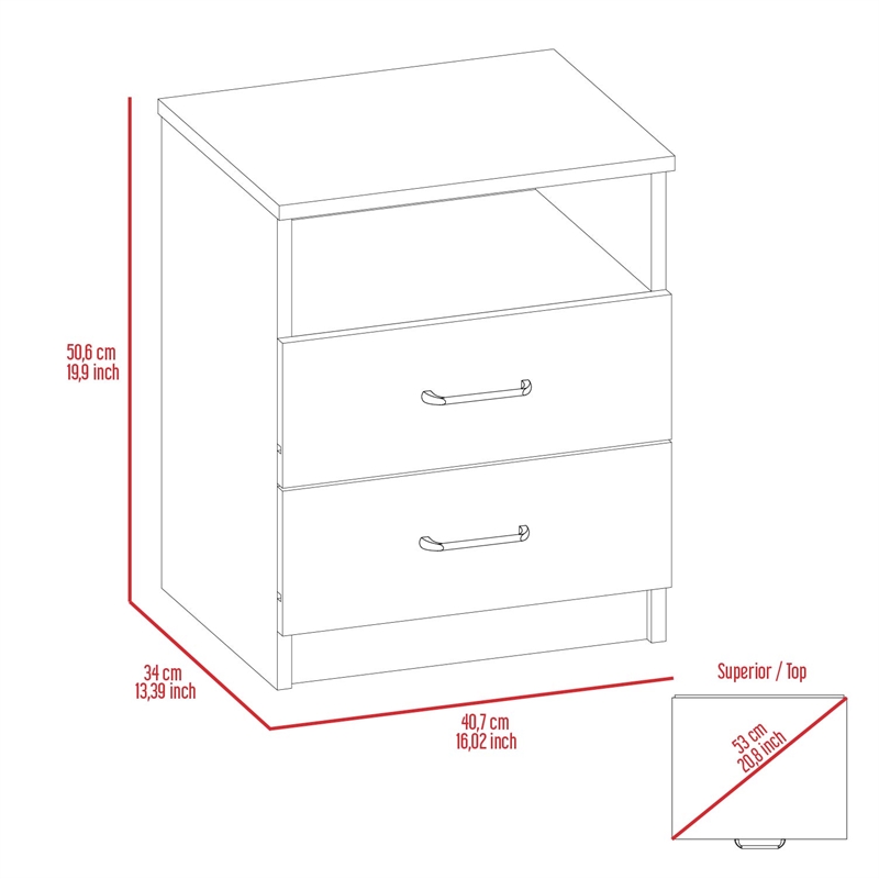 Pemberly Row Bedroom Nightstand with 2 Drawers 19.9in High in White
