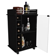 Pemberly Row Mobile Bar Cart with Glass Door Cabinet in Black