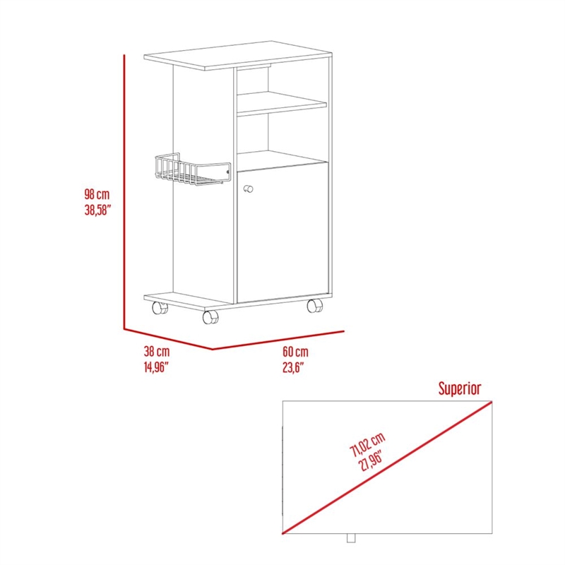 Pemberly Row Mobile Kitchen Cart with Microwave Counter in White