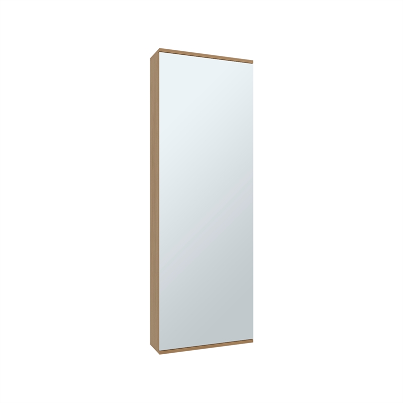 Pemberly Row Wall Mounted Mirrored Shoe Rack 42.4in High in Oak