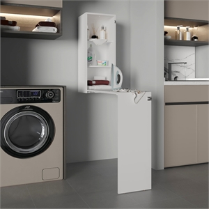 Pemberly Row 42in Foldable Wall Table Cabinet with Shelves in White