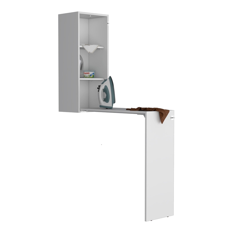 Pemberly Row 42in Foldable Wall Table Cabinet with Shelves in White
