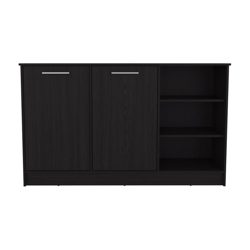 Pemberly Row Kitchen Island with Two Cabinets 59in Wide in Black
