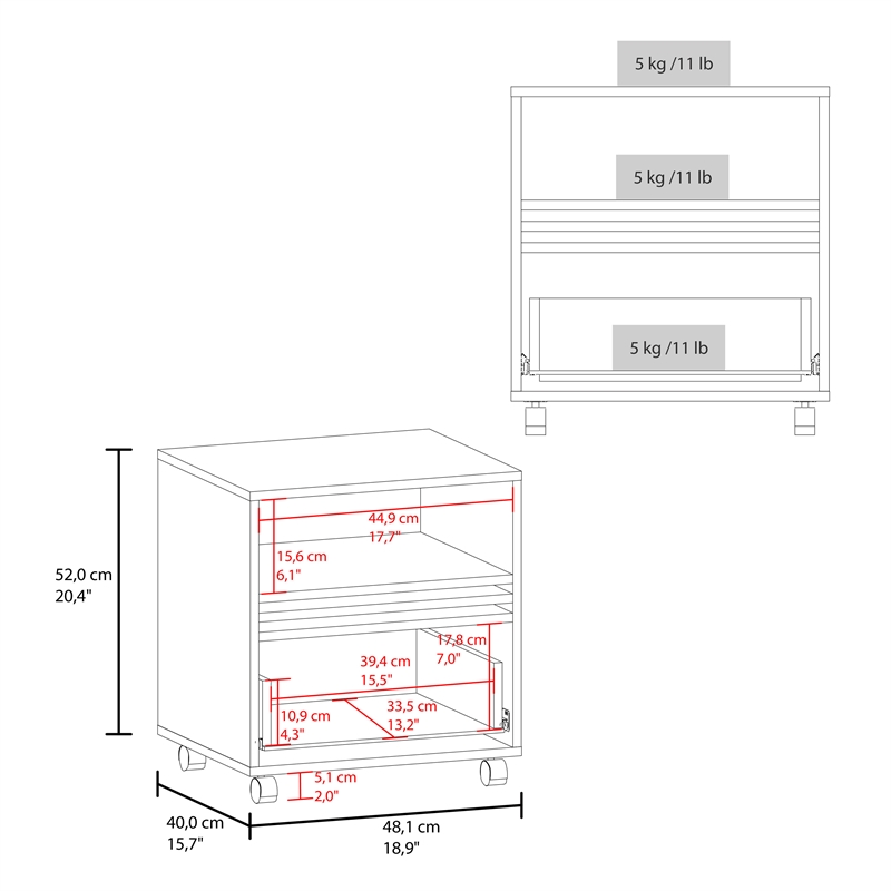 Pemberly Row 20in Nightstand with Drawer and Casters in Multi-Color