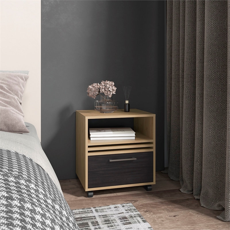 Pemberly Row 20in Nightstand with Drawer and Casters in Multi-Color