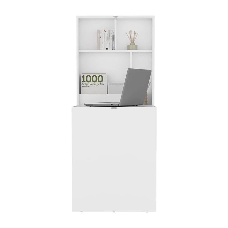 Pemberly Row 33in Foldable Wall Mounted Table with Shelves in White