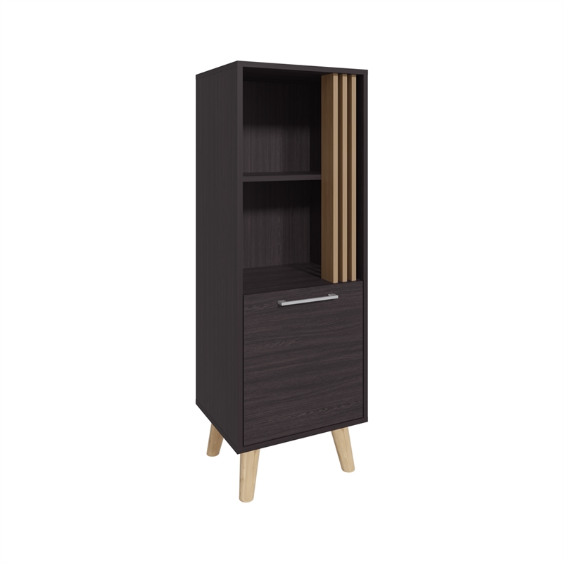 Pemberly Row 47in Tall Storage Cabinet with Open Shelves in Black
