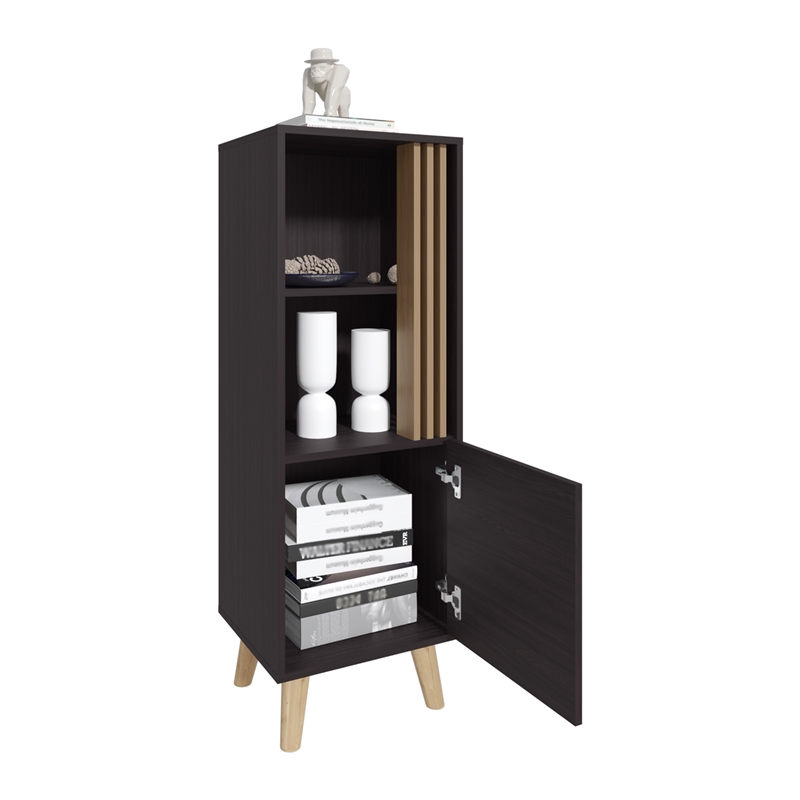 Pemberly Row 47in Tall Storage Cabinet with Open Shelves in Black