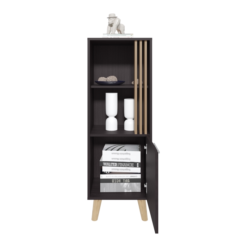 Pemberly Row 47in Tall Storage Cabinet with Open Shelves in Black