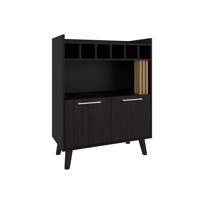 Pemberly Row 40in Bar Cabinet with Bottle Cubbies in Natural Oak