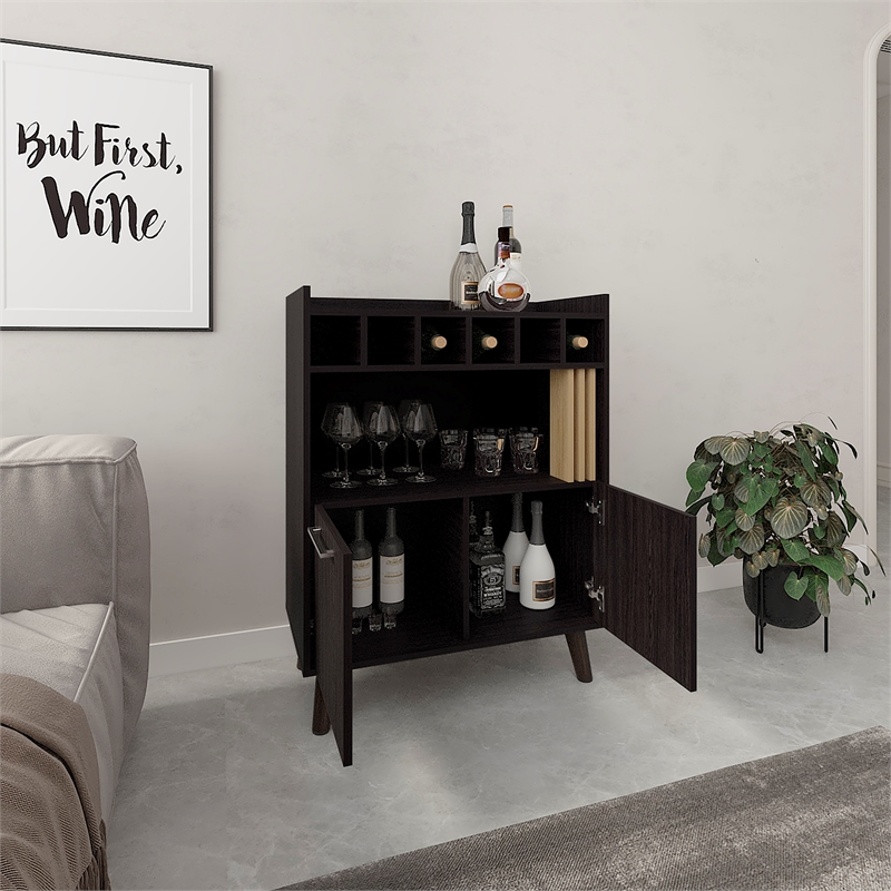 Pemberly Row 40in Bar Cabinet with Bottle Cubbies in Natural Oak