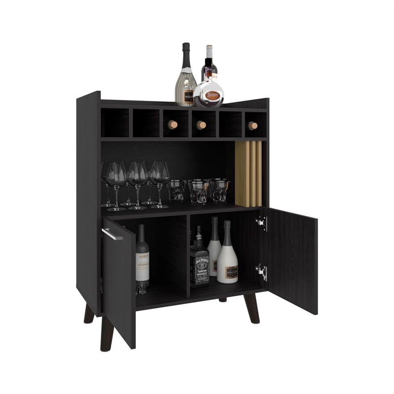 Pemberly Row 40in Bar Cabinet with Bottle Cubbies in Natural Oak