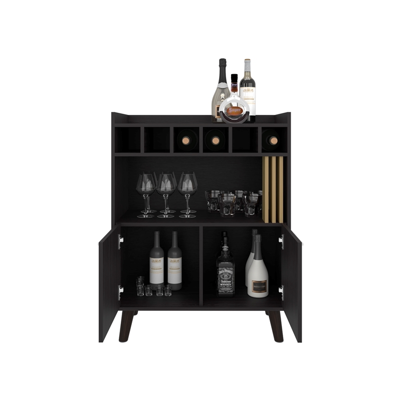 Pemberly Row 40in Bar Cabinet with Bottle Cubbies in Natural Oak