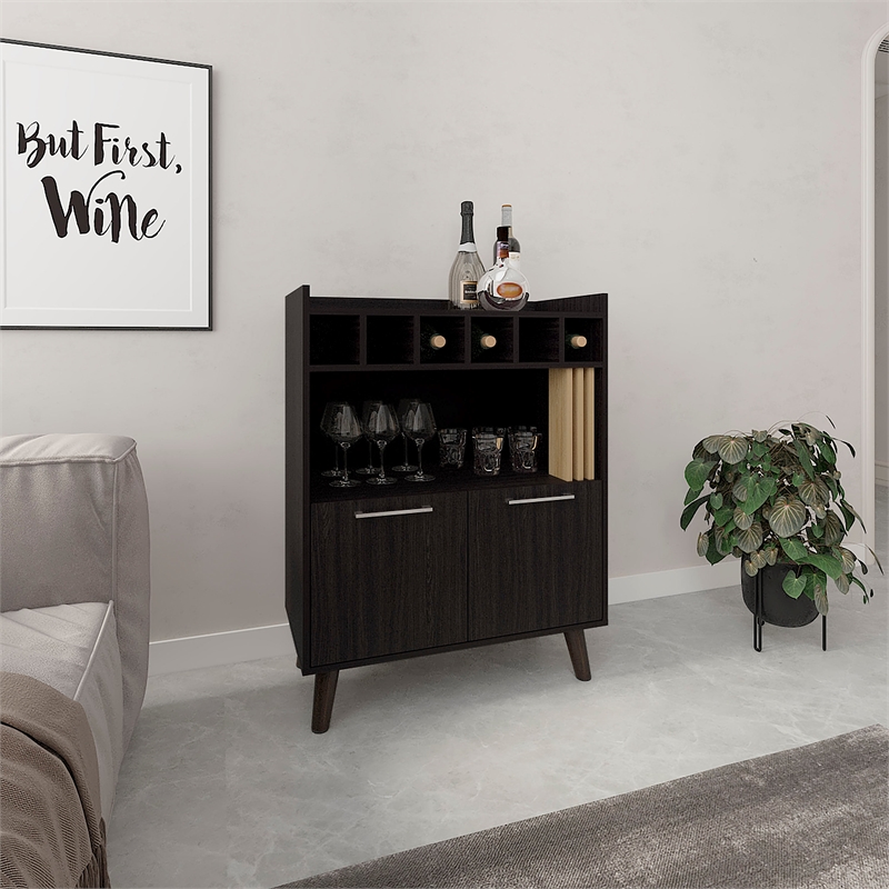 Pemberly Row 40in Bar Cabinet with Bottle Cubbies in Natural Oak