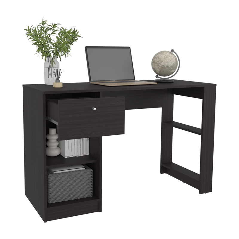 Pemberly Row One Drawer Home Desk with Shelves 47.2in in Black