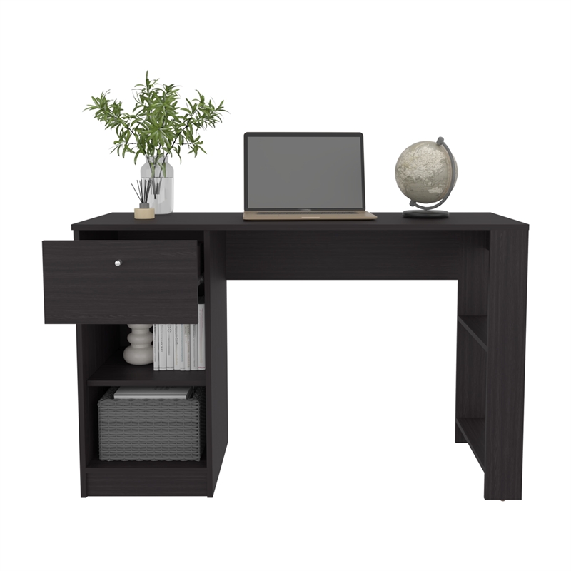 Pemberly Row One Drawer Home Desk with Shelves 47.2in in Black