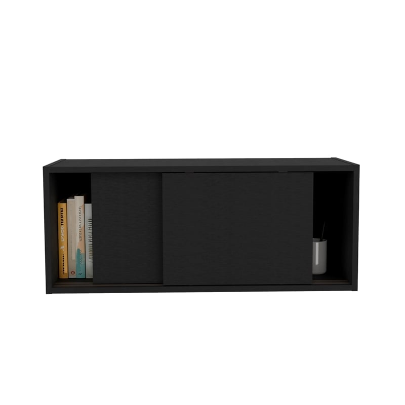 Pemberly Row 32in Wall Mounted Cabinet with Sliding Doors in Dark Wengue