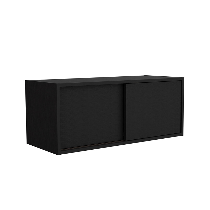 Pemberly Row 32in Wall Mounted Cabinet with Sliding Doors in Dark Wengue