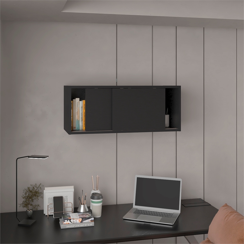 Pemberly Row 32in Wall Mounted Cabinet with Sliding Doors in Dark Wengue