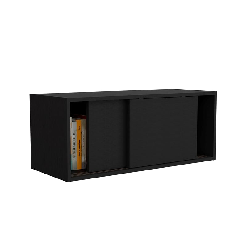 Pemberly Row 32in Wall Mounted Cabinet with Sliding Doors in Dark Wengue