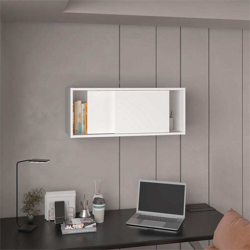 Pemberly Row 32in Wall Mounted Cabinet with Sliding Doors in White