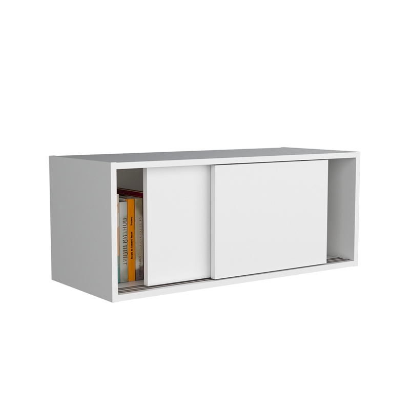 Pemberly Row 32in Wall Mounted Cabinet with Sliding Doors in White