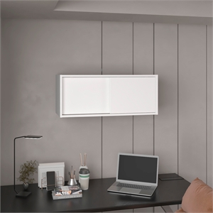 Pemberly Row 32in Wall Mounted Cabinet with Sliding Doors in White