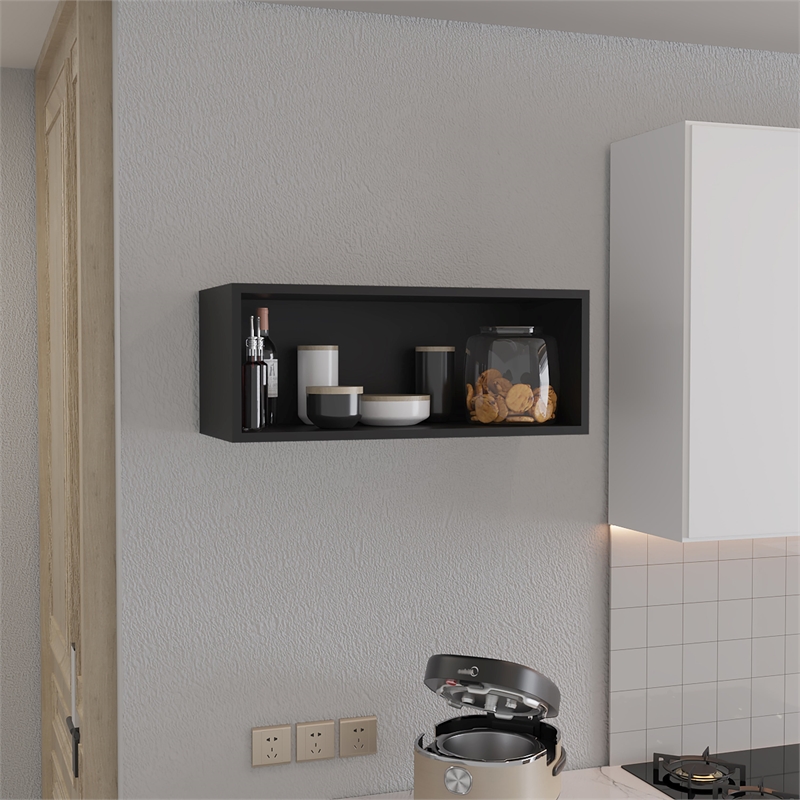 Pemberly Row 30in Open Wall Shelf Storage Cabinet in Dark Wengue