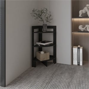 Pemberly Row 3 Tier Corner Side Table with Tray 37in in Black