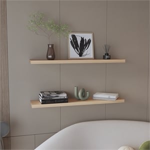 Pemberly Row 47in Modern Floating Wall Shelves Set of 2 in Beige