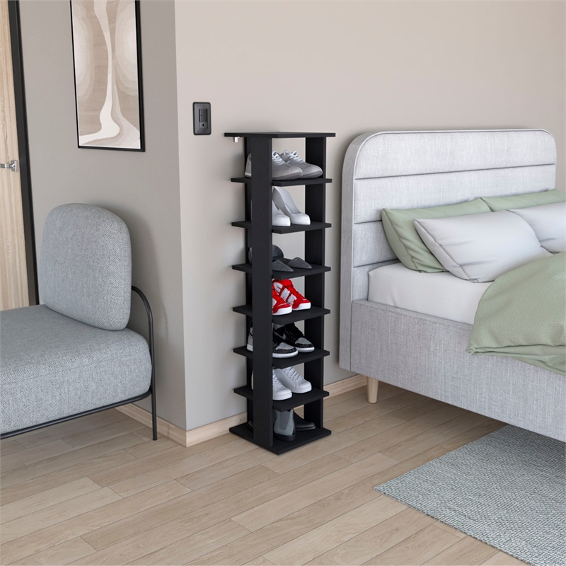 Pemberly Row 8 Tier Vertical Shoe Rack Tower 48.7in High in Black