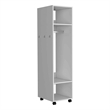 Pemberly Row Rolling Wardrobe Closet with Mirror 63in High in White