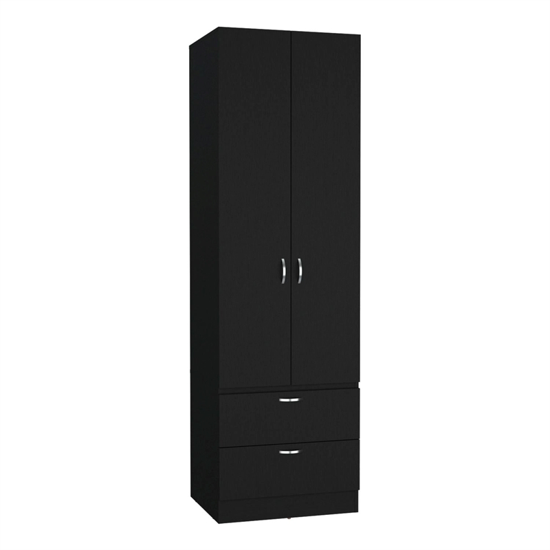 Pemberly Row Tall Bedroom Armoire Wardrobe 76in High in Black