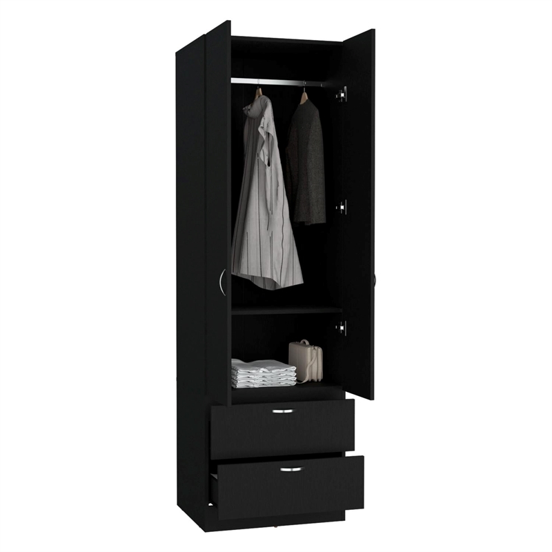 Pemberly Row Tall Bedroom Armoire Wardrobe 76in High in Black
